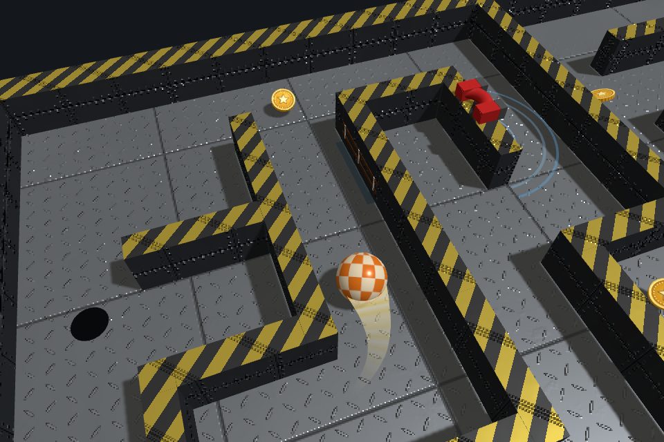 The Foundry maze with hazard-striped steel walls